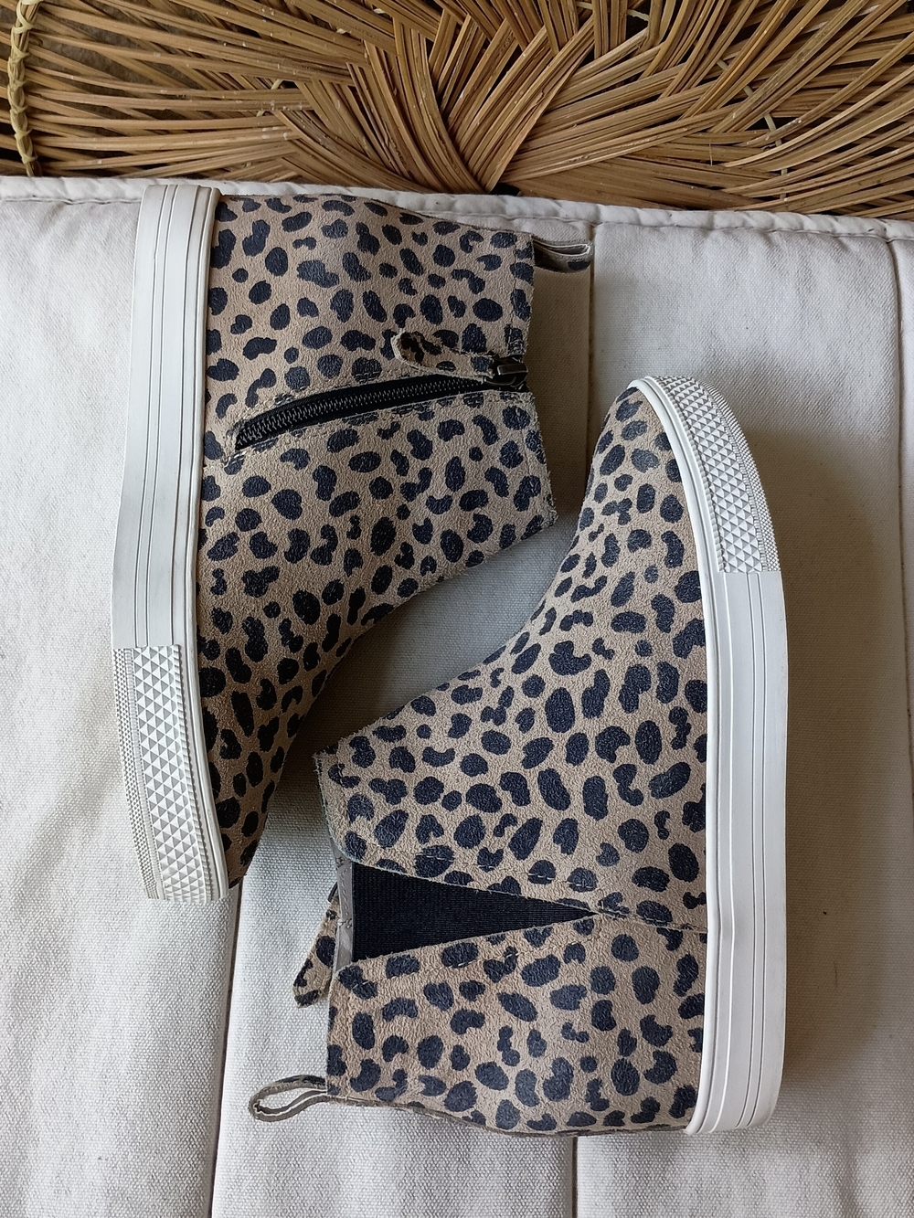 Caslon Leopard Print Slip-On Ankle Booties in Tan and Black_7
